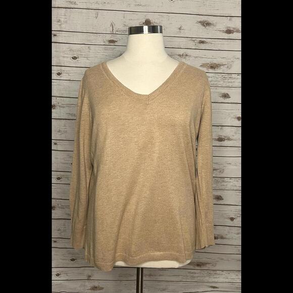 Talbots Plus lightweight tan cotton-blend V-neck sweater Size 2X - Picture 1 of 5